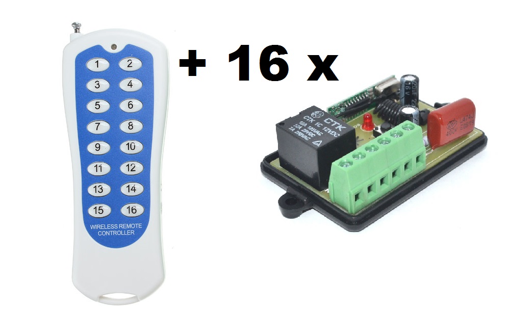 Kit controle remoto 16 botões + 16 x Módulo relê 1 canal RF 433Mhz 220V RL01A-220 com entrada par...