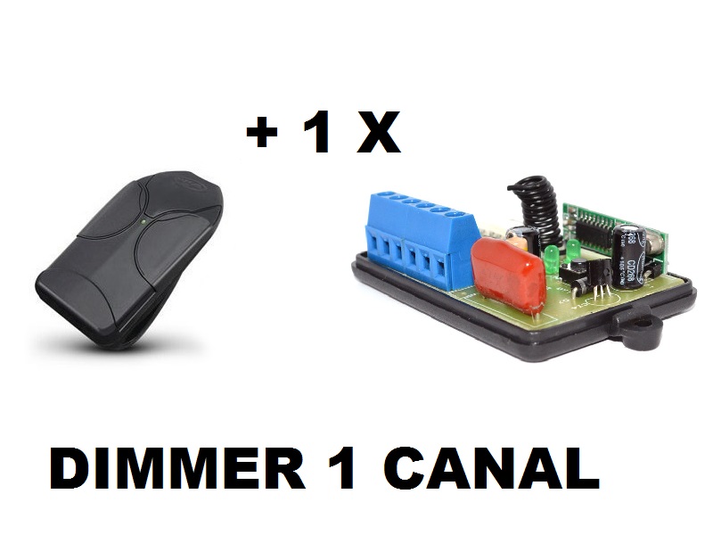 Controle remoto 2 botões + Módulo Dimmer 1 canal RF 433Mhz bivolt com entrada para interruptor DM0...