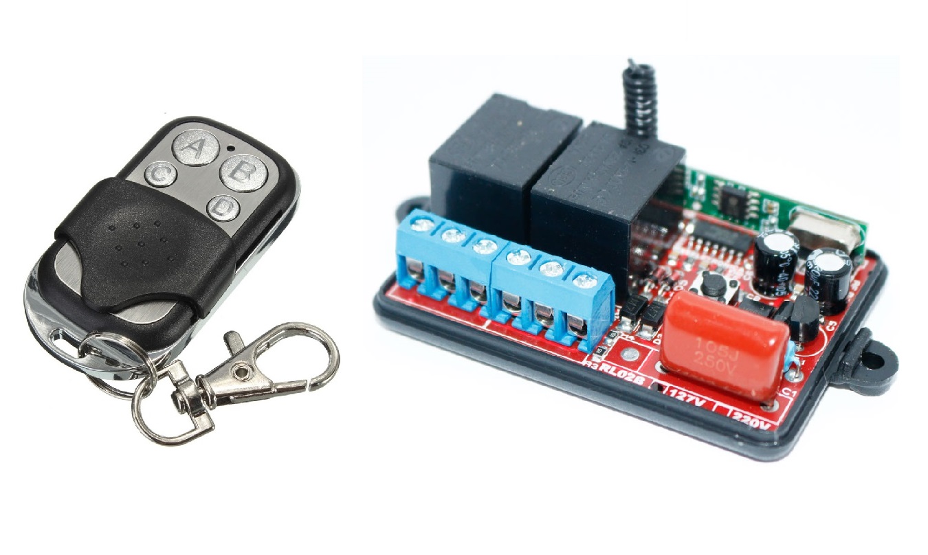 Controle remoto 4 botões + Módulo relê para automação residencial RF 433Mhz 220V 2 canais com e...