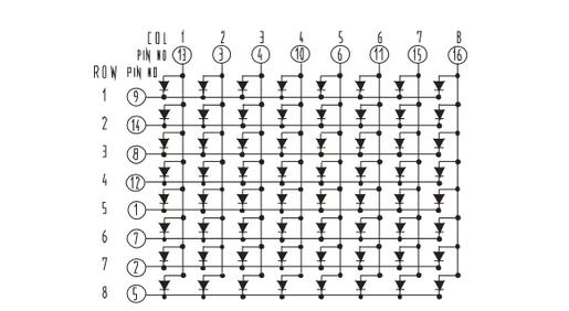 Matriz de LED 8x8 vermelha 32x32x7mm anodo comum