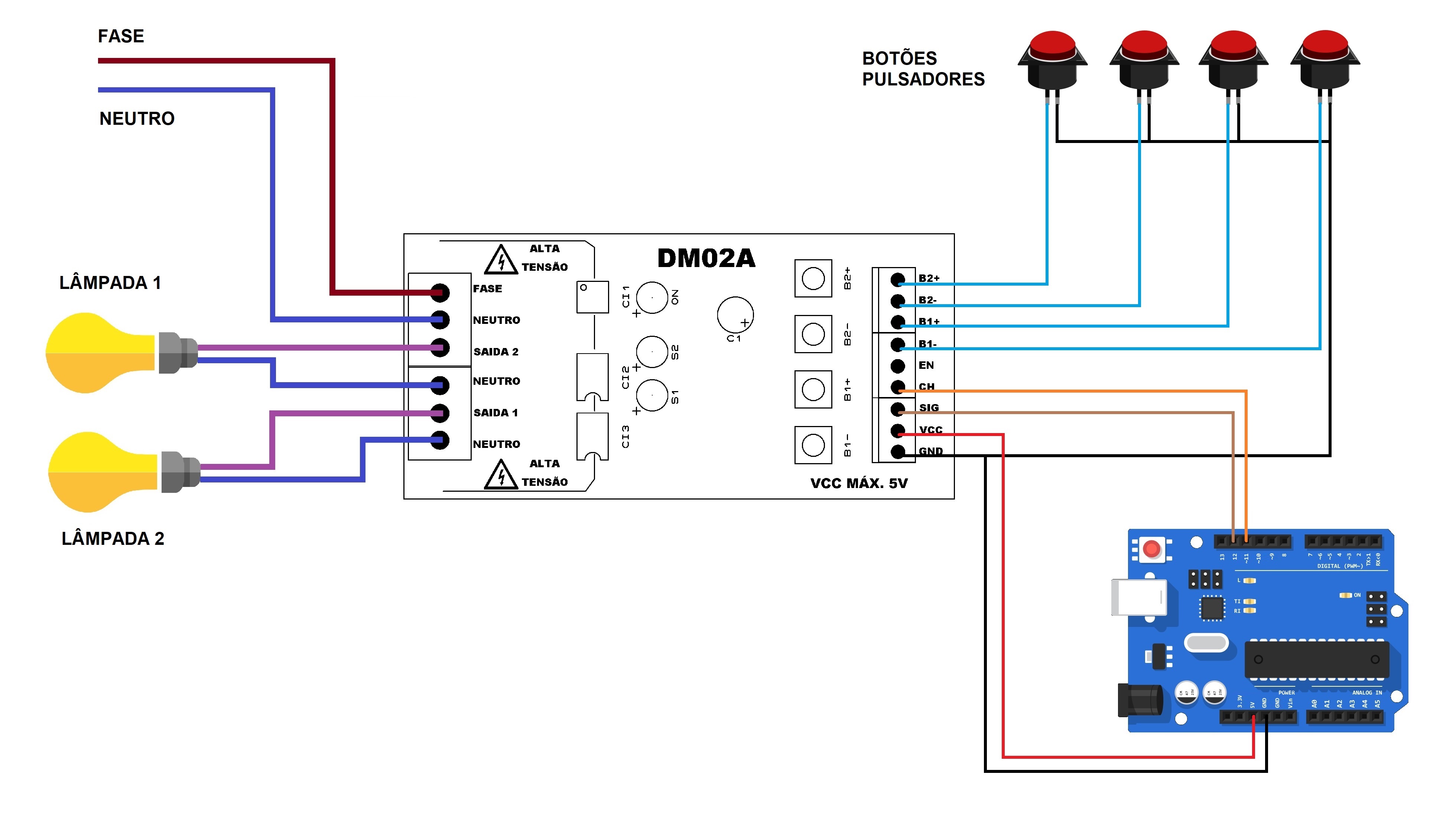 Módulo dimmer 2 canais bivolt para Arduino ESP8266 ESP32 STM - DM02A