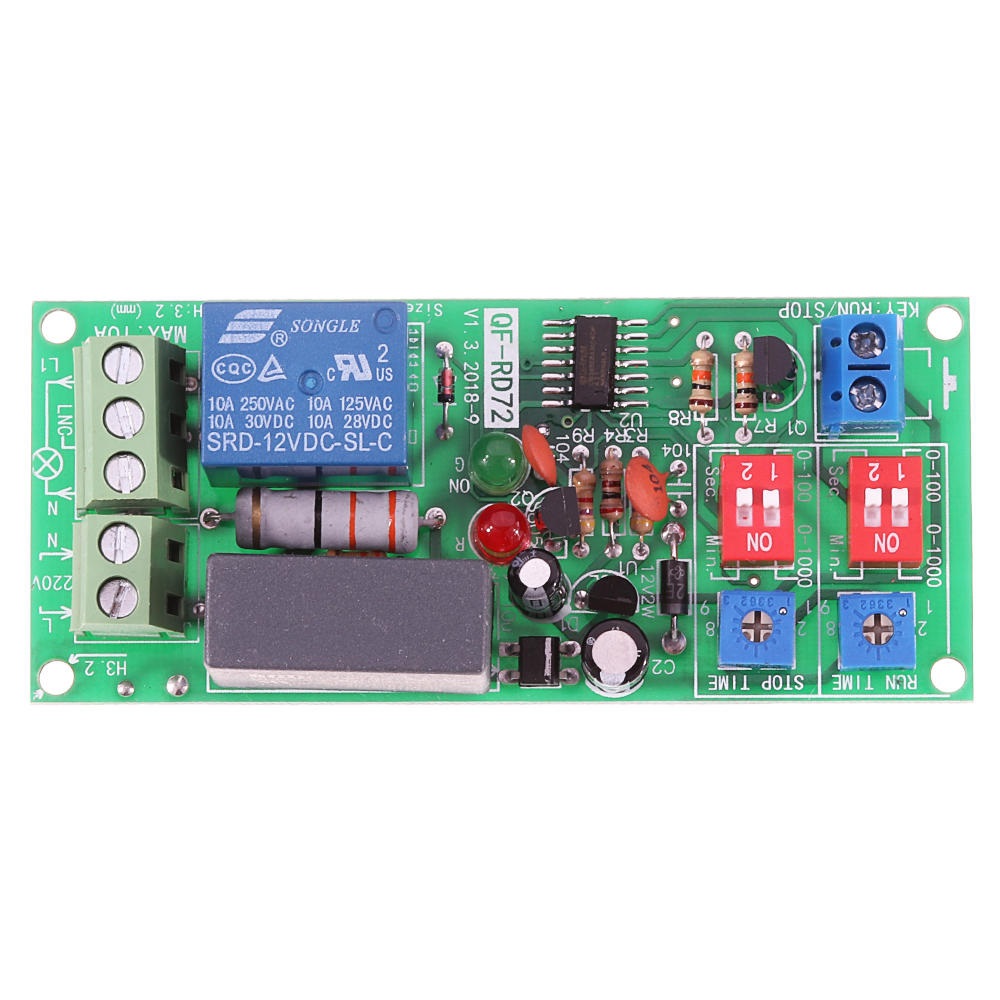 Módulo relê temporizador cíclico 100-250V 0.5s a 1000min QF-RD72