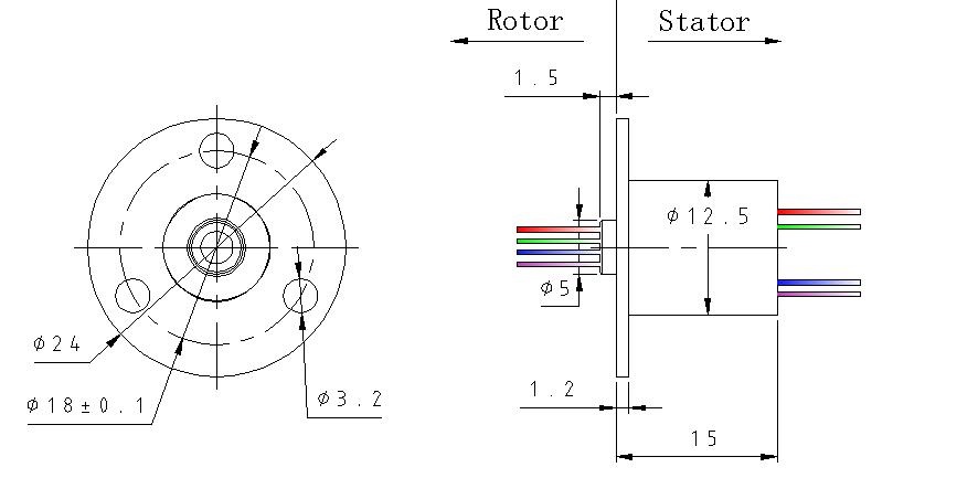 Conector acoplamento anel rotativo deslizante 6 vias 2A - SRM-12-6A