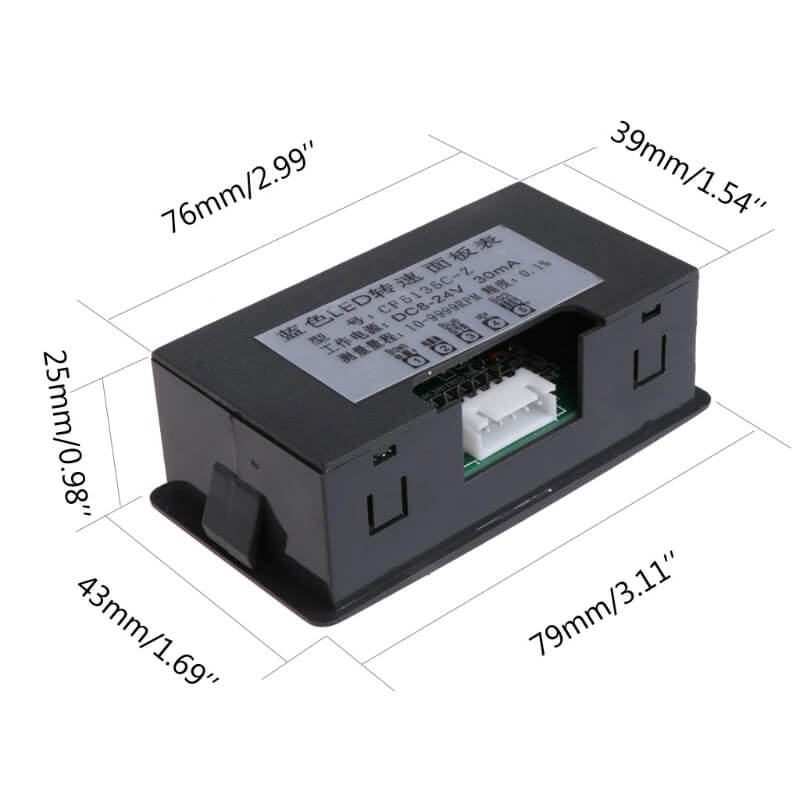 Tacômetro digital medidor RPM para painel 10-9999RPM AZUL + sensor Hall - CF5135C-Z