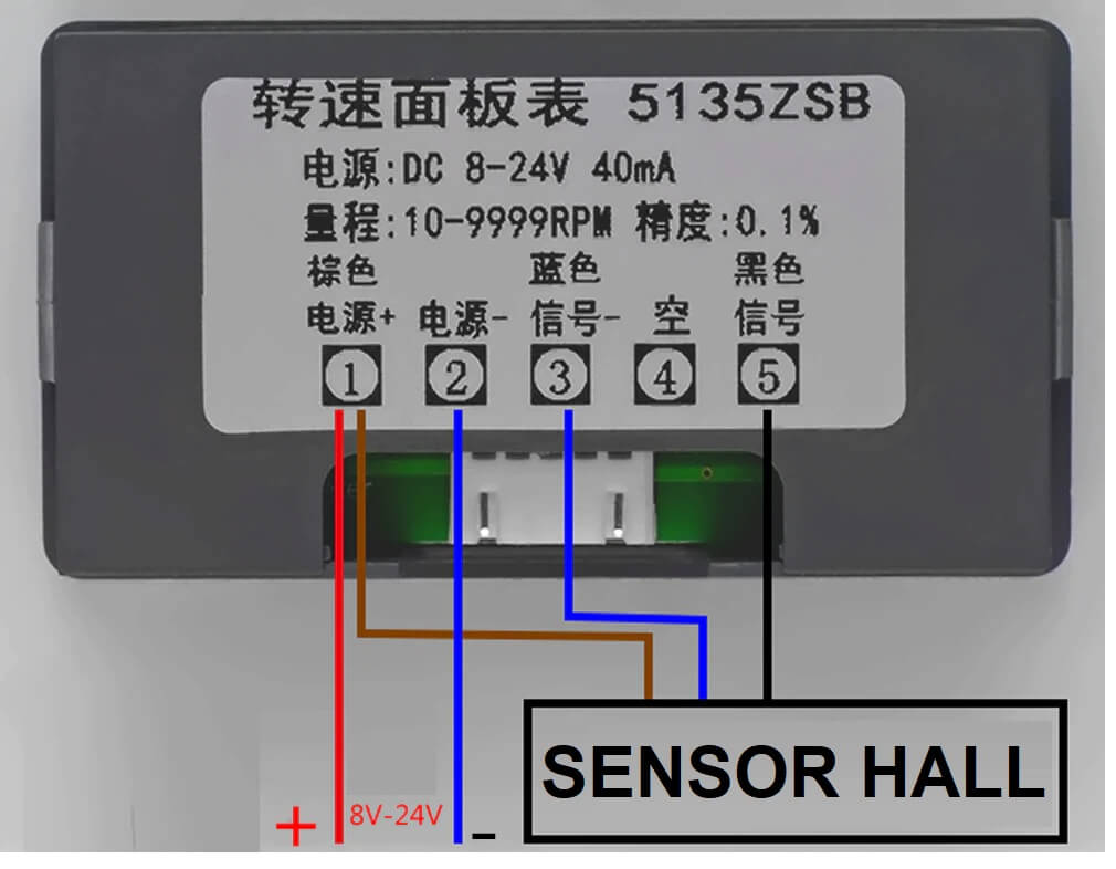 Tacômetro digital medidor RPM para painel 10-9999RPM AZUL + sensor Hall - CF5135C-Z