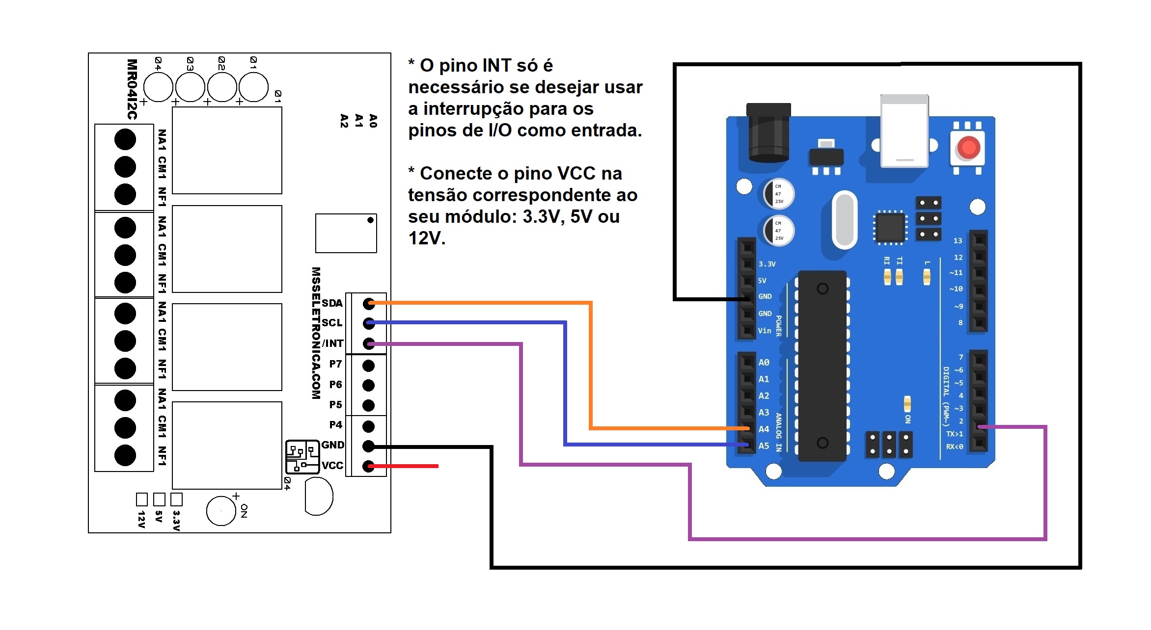 Módulo Relê serial I2C 4 canais 12V com PCF8574 - MR04I2C