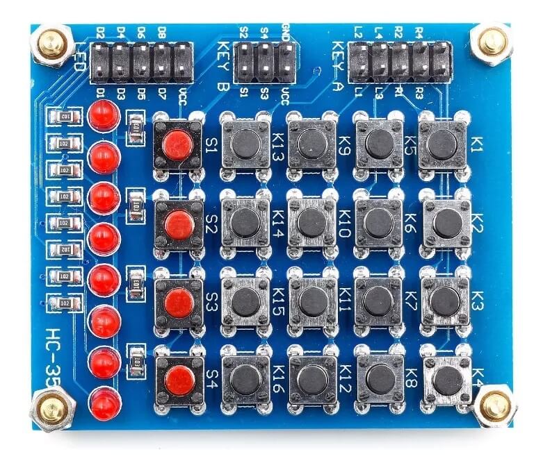 Teclado matricial 4x4 + 4 botões separados + 8 LEDs - HC-35S