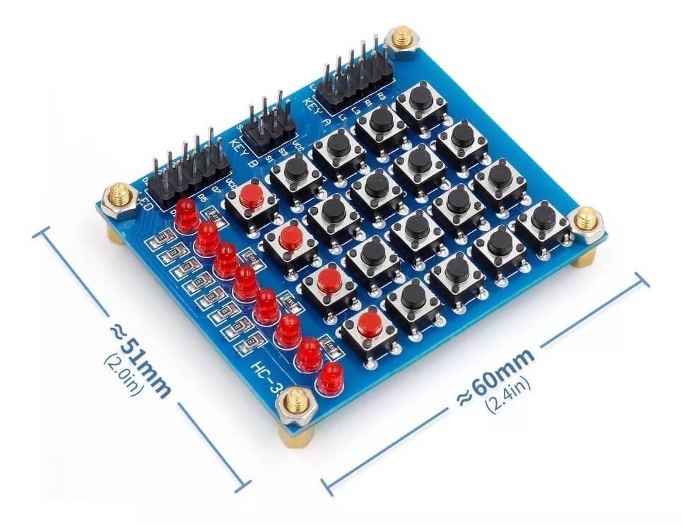 Teclado matricial 4x4 + 4 botões separados + 8 LEDs - HC-35S