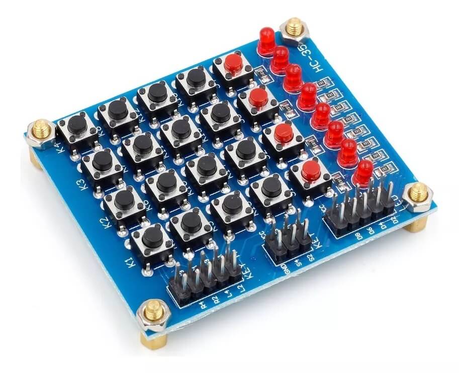 Teclado matricial 4x4 + 4 botões separados + 8 LEDs - HC-35S