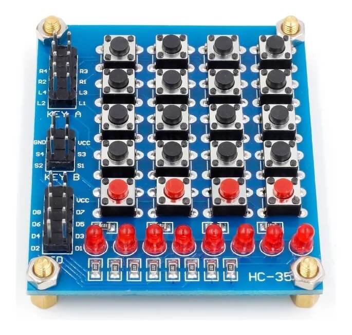 Teclado matricial 4x4 + 4 botões separados + 8 LEDs - HC-35S