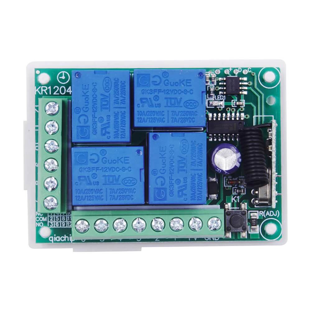 Módulo relê receptor 4 canais 12V KR1204 com controle remoto RF 433Mhz