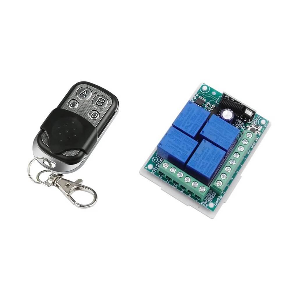 Módulo relê receptor 4 canais 12V KR1204 com controle remoto RF 433Mhz