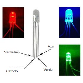 LED RGB 5mm alto brilho com 4 terminais catodo comum - Ideal para aplicações com Arduino e PIC