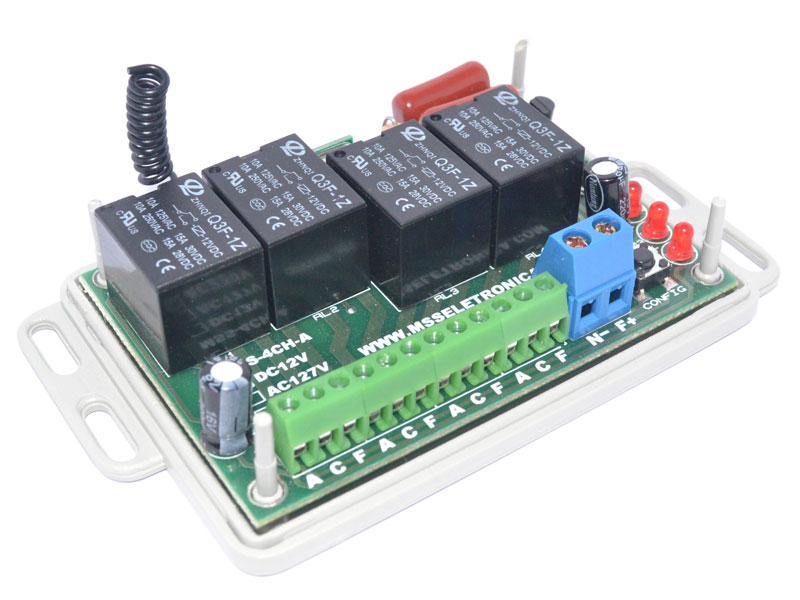 Kit Módulo de relês receptor RF 433Mhz de 4 canais RL04A 12Vdc com controle remoto de 4 botões