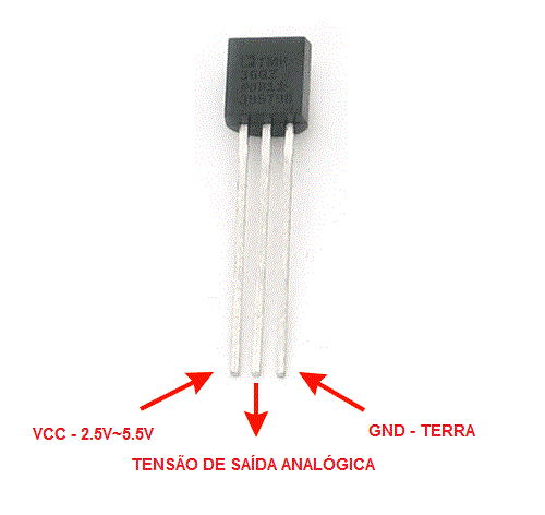 Sensor de temperatura LM35DZ com código exemplo para Arduino - Serve para PIC, Atmel e outros