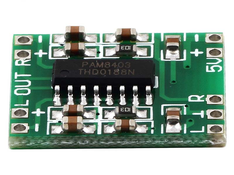 Mini amplificador digital 2x3W de 2,5V a 5V classe D de alta eficiência PAM8403