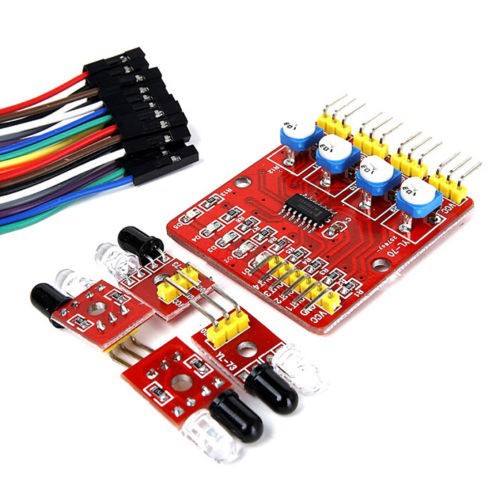 Módulo sensor seguidor de linha infravermelho de 4 canais - Sensor de obstáculo - Ideal para robó...